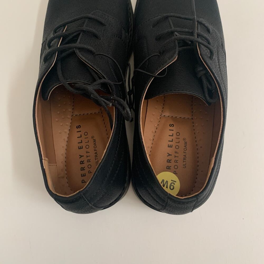Perry Ellis Portfolio Men's Sz 9W Ultra Foam Bennett Wide Black Dress Shoes - Picture 9 of 14